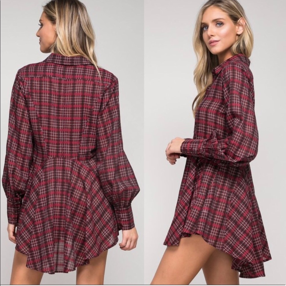 Plaid Button Down Tunic Top